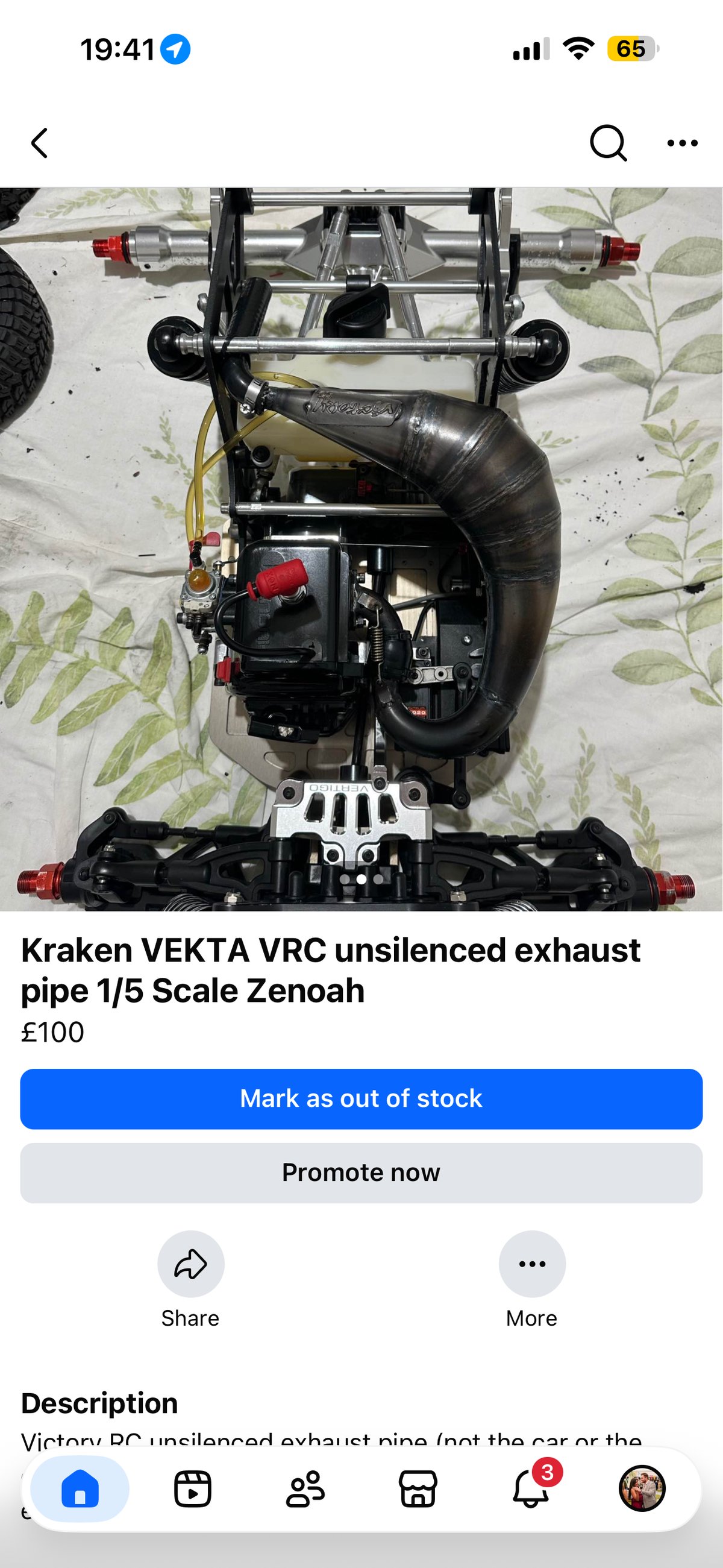 Used Kraken VEKTA VRC unsilenced exhaust pipe 1/5 Scale Zenoah