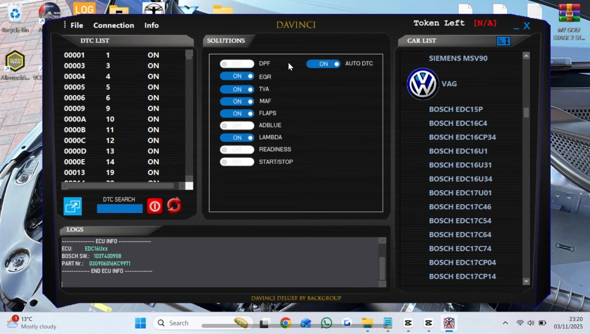 DaVinci V1.0.37 DPF EGR AdBlue DTC Software